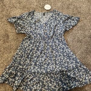 SHEIN Blue and White Sundress with Flutter Sleeves